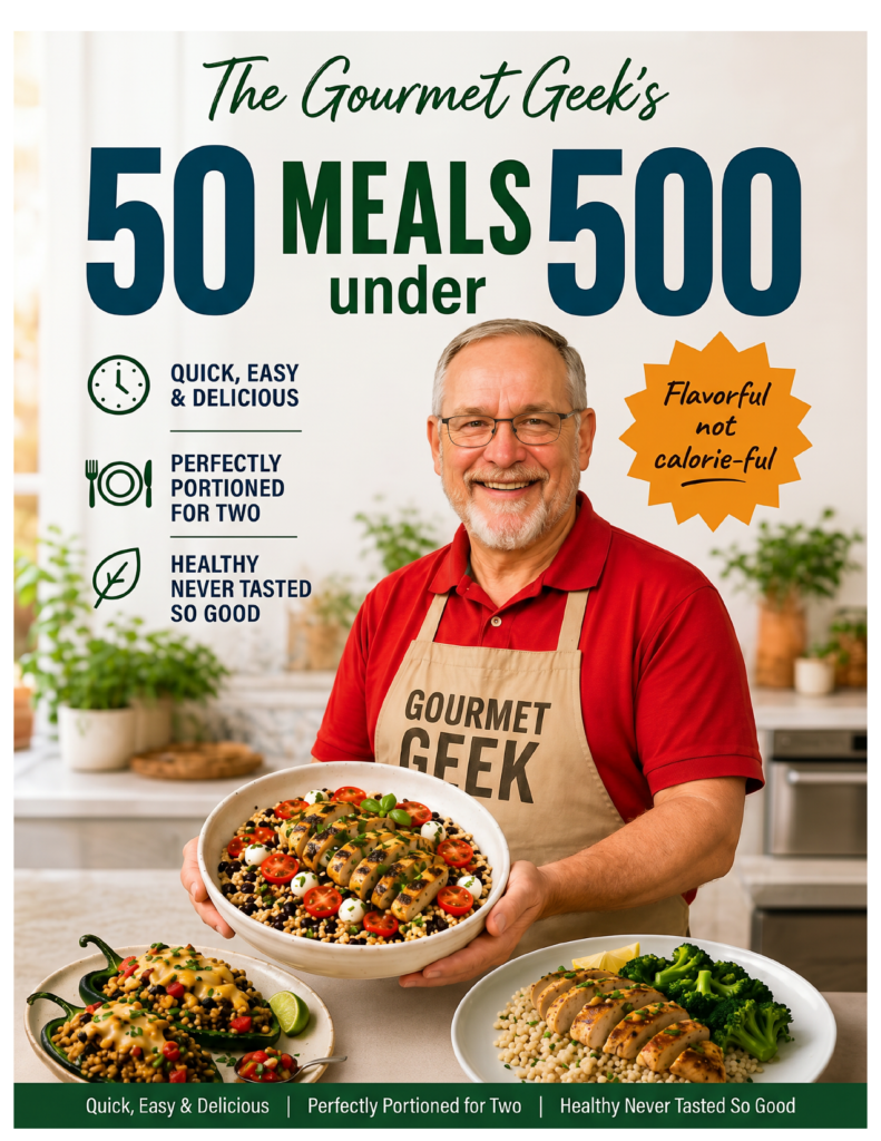 The Gourmet Geek 50 Meals Under 500 Calories cookbook cover