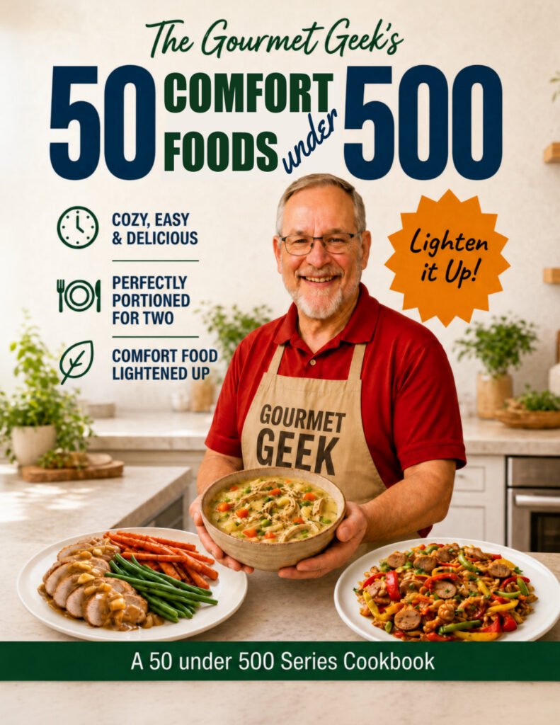 The Gourmet Geek 50 Comfort Foods Under 500 cookbook cover