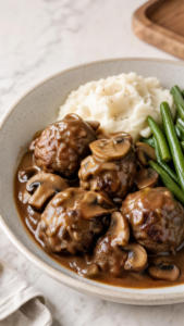 Salisbury Steak Meatballs with Mushroom Gravy recipe