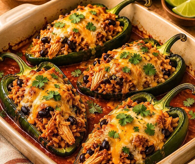 Chicken Enchilada Stuffed Poblanos recipe