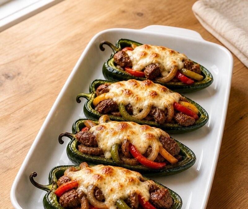 Philly Cheesesteak Stuffed Poblanos recipe