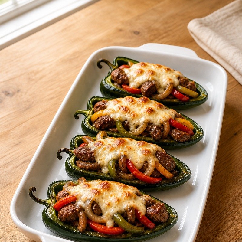 Philly Cheesesteak Stuffed Poblanos recipe