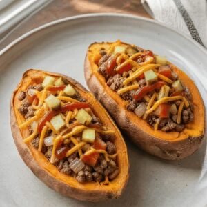 Cheeseburger Stuffed Sweet Potatoes recipe