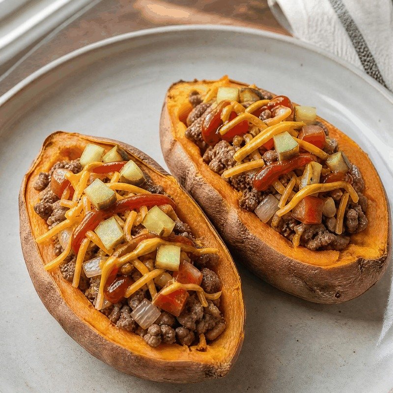 Cheeseburger Stuffed Sweet Potatoes recipe