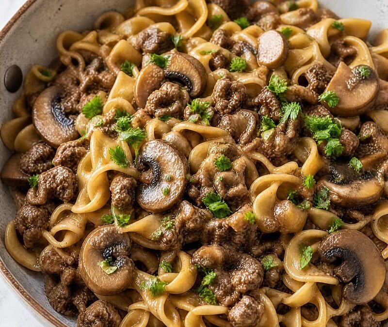 Beefy Mushroom Noodle Skillet recipe