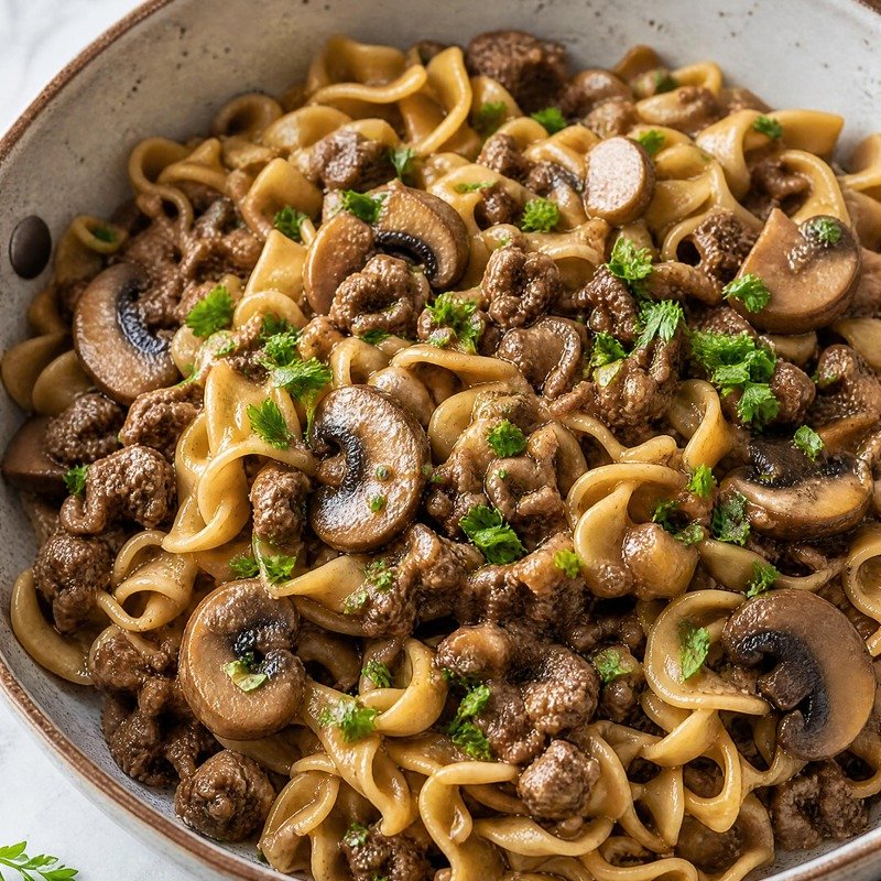 Beefy Mushroom Noodle Skillet recipe