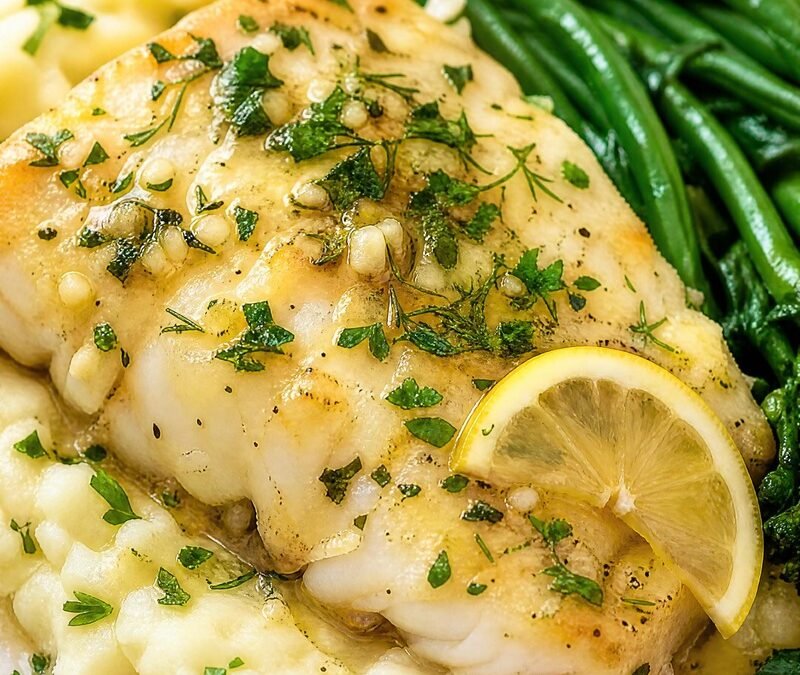 Lemon Garlic Cod with Mashed Potatoes recipe