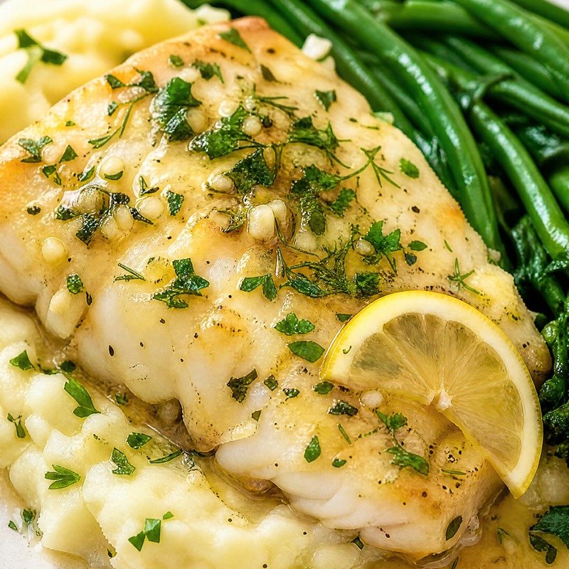 Lemon Garlic Cod with Mashed Potatoes recipe