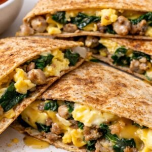 Breakfast Quesadilla with Spinach & Turkey Sausage recipe