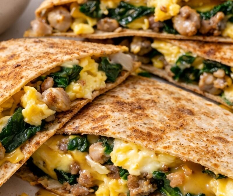 Breakfast Quesadilla with Spinach & Turkey Sausage recipe