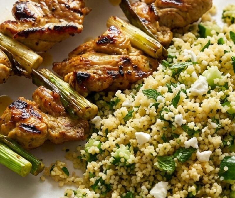 Pork & Scallion Kebabs with Herbed Couscous recipe