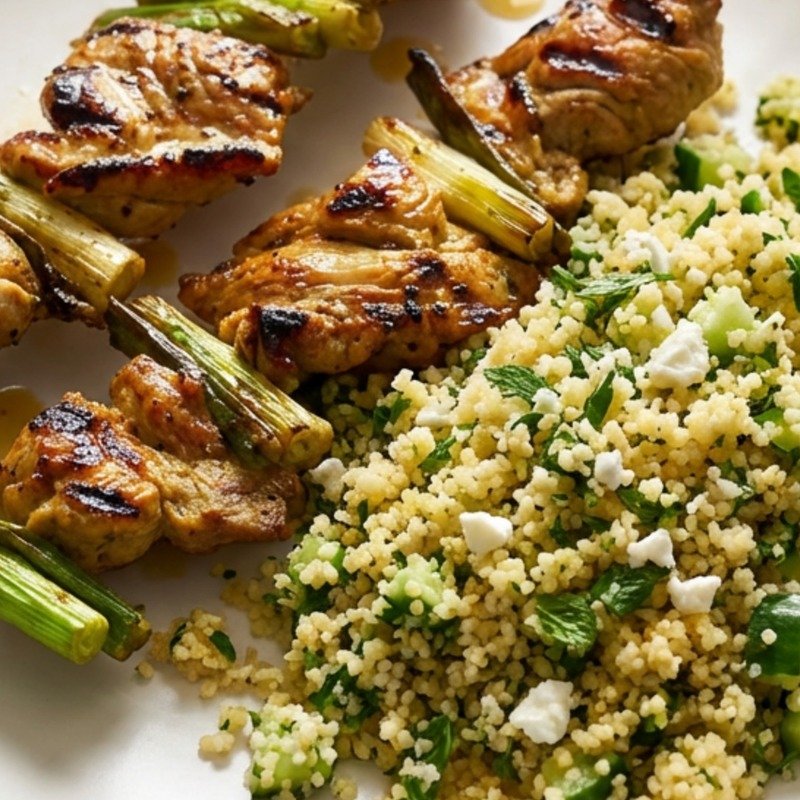 Pork & Scallion Kebabs with Herbed Couscous recipe