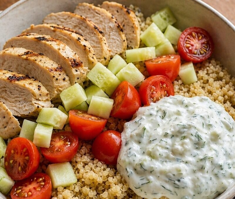 Caprese Quinoa Bowl with Pesto Chicken