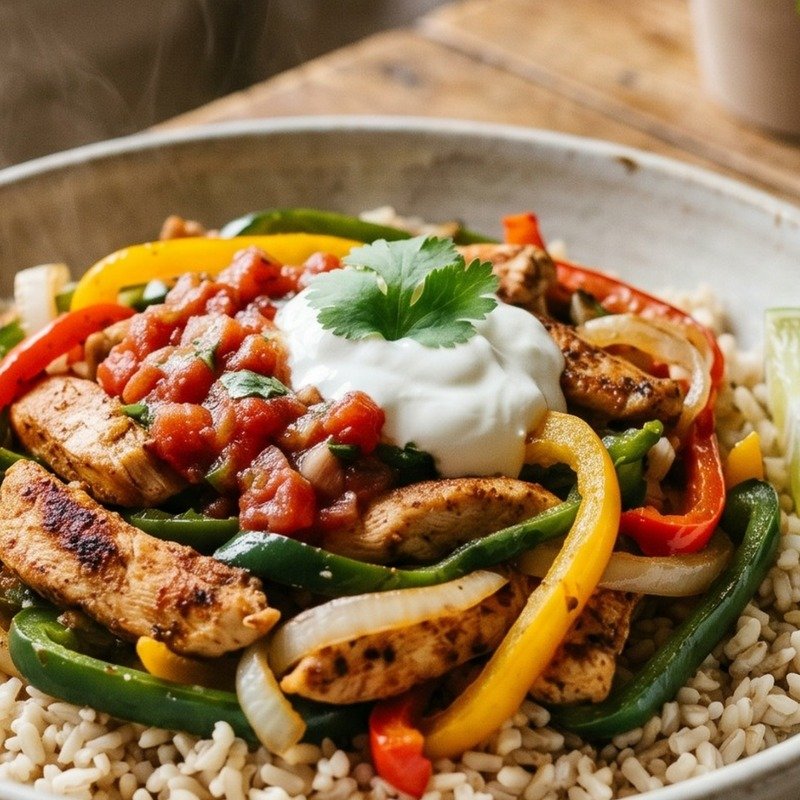 Poblano Chicken Fajita Bowl recipe