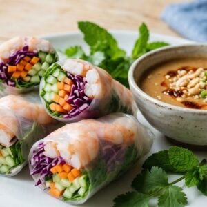 Shrimp & Cabbage Spring Rolls with Peanut Dip recipe