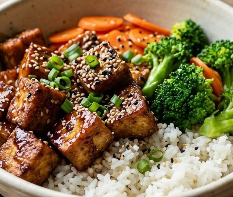 Sticky Tofu Bowl with Sesame Sauce & Rice recipe