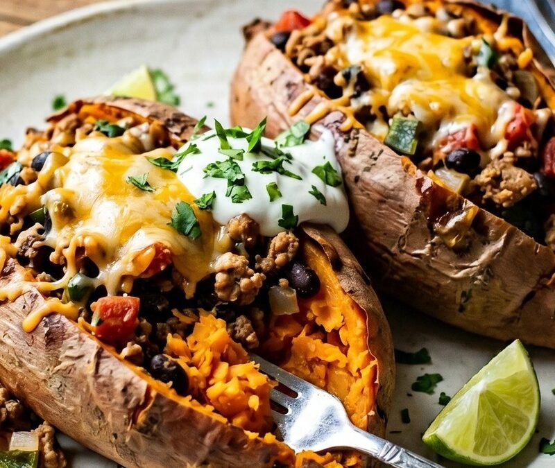 Mexican Stuffed Sweet Potatoes with Black Beans & Turkey recipe