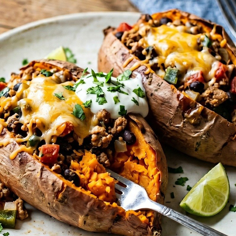Mexican Stuffed Sweet Potatoes with Black Beans & Turkey recipe