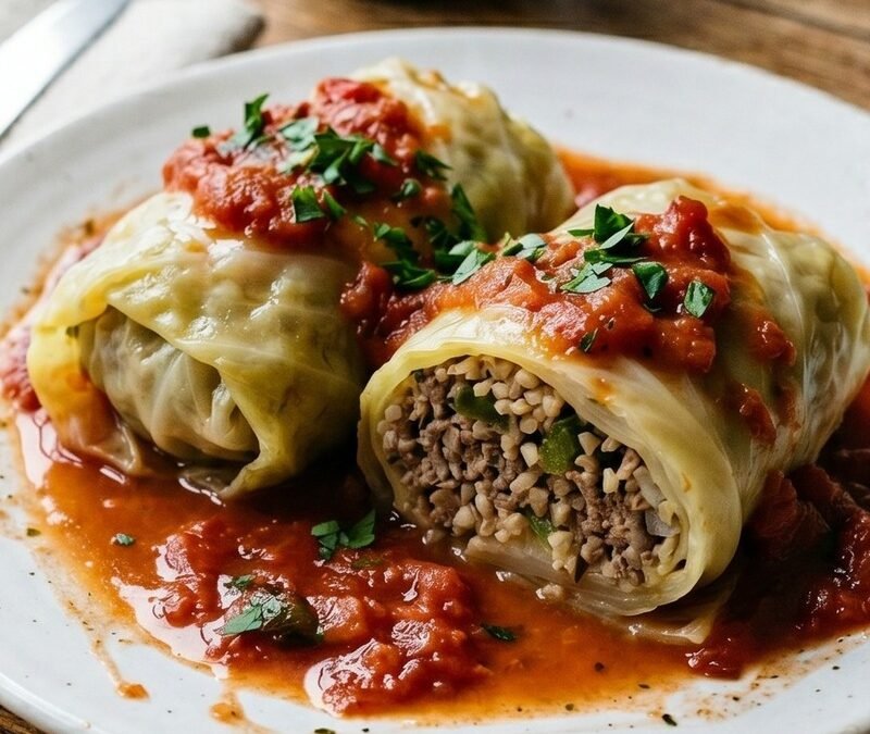 Beef & Bell Pepper Stuffed Cabbage Rolls recipe