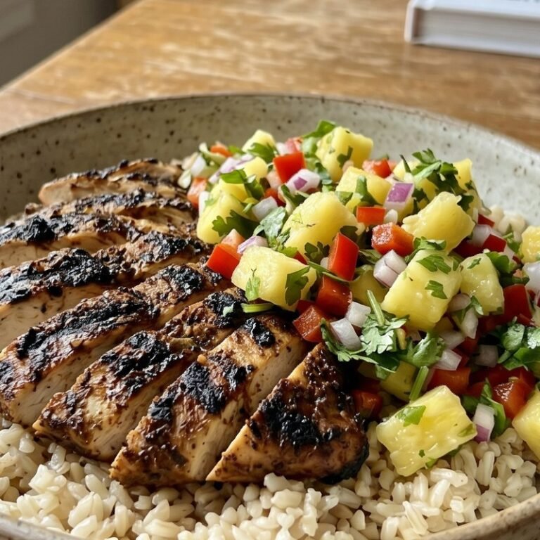 Jamaican Jerk Chicken with Pineapple Salsa & Brown Rice recipe