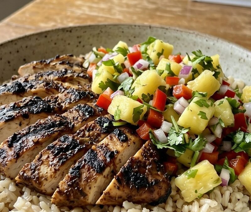 Jamaican Jerk Chicken with Pineapple Salsa & Brown Rice recipe