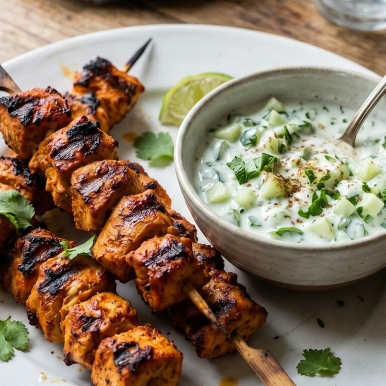 Tandoori Turkey Skewers with Cucumber Raita