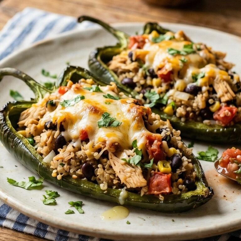 Cilantro Lime Chicken & Quinoa Stuffed Poblanos