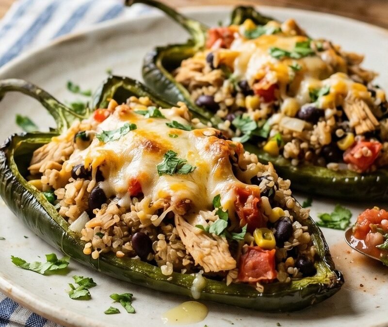 Cilantro Lime Chicken & Quinoa Stuffed Poblanos
