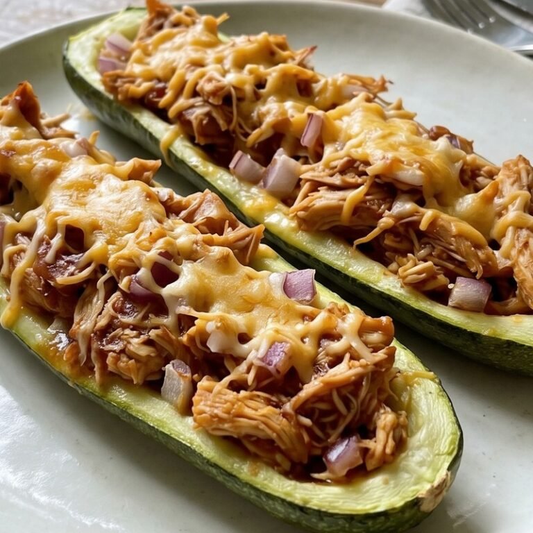 BBQ Pulled Chicken Stuffed Zucchini Boats