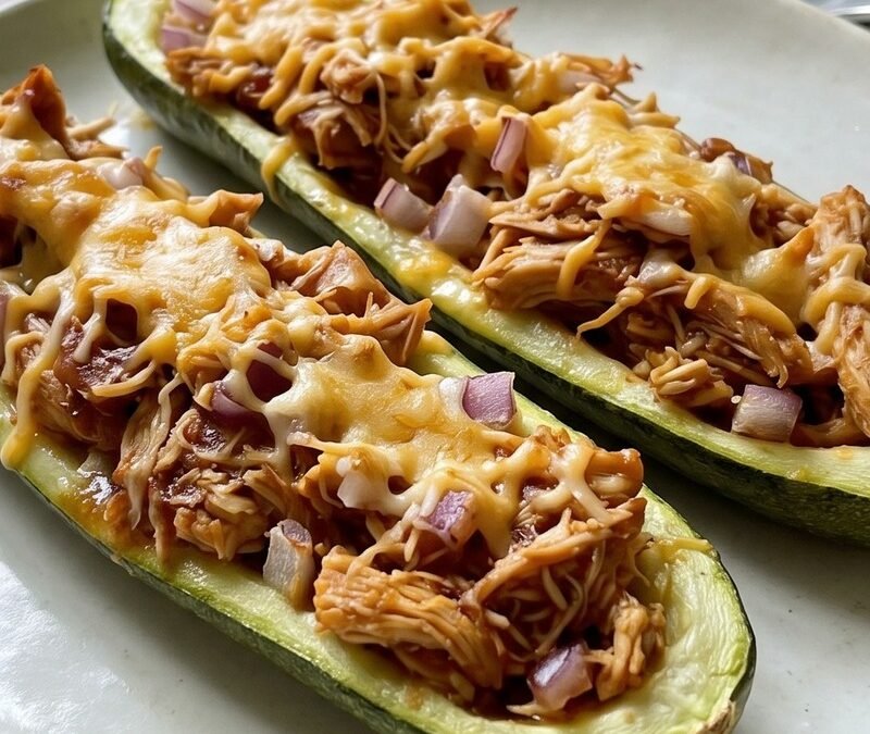 BBQ Pulled Chicken Stuffed Zucchini Boats