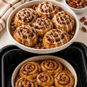 Air Fryer Sticky Caramel Cinnamon Rolls recipe