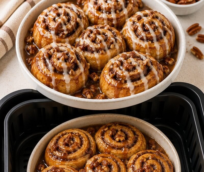 Air Fryer Sticky Caramel Cinnamon Rolls recipe
