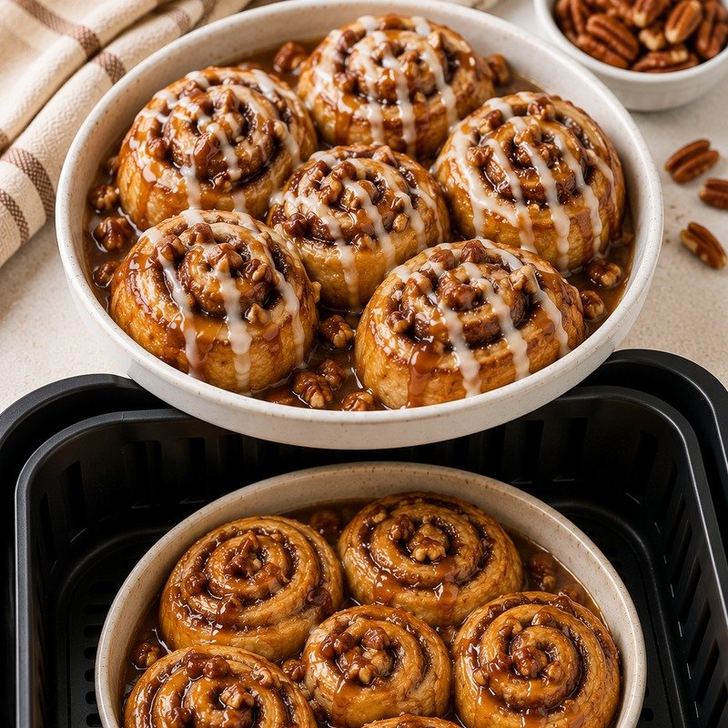 Air Fryer Sticky Caramel Cinnamon Rolls recipe