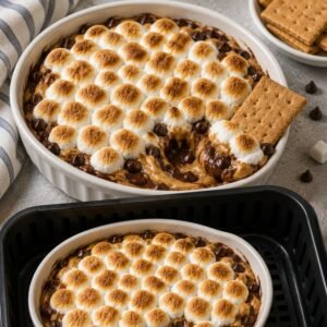 Air Fryer Chocolate Peanut Butter S’mores Dip recipe