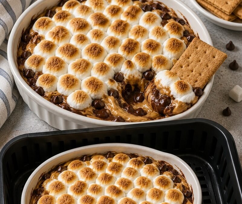 Air Fryer Chocolate Peanut Butter S’mores Dip recipe
