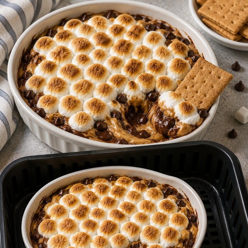 Air Fryer Chocolate Peanut Butter S’mores Dip recipe
